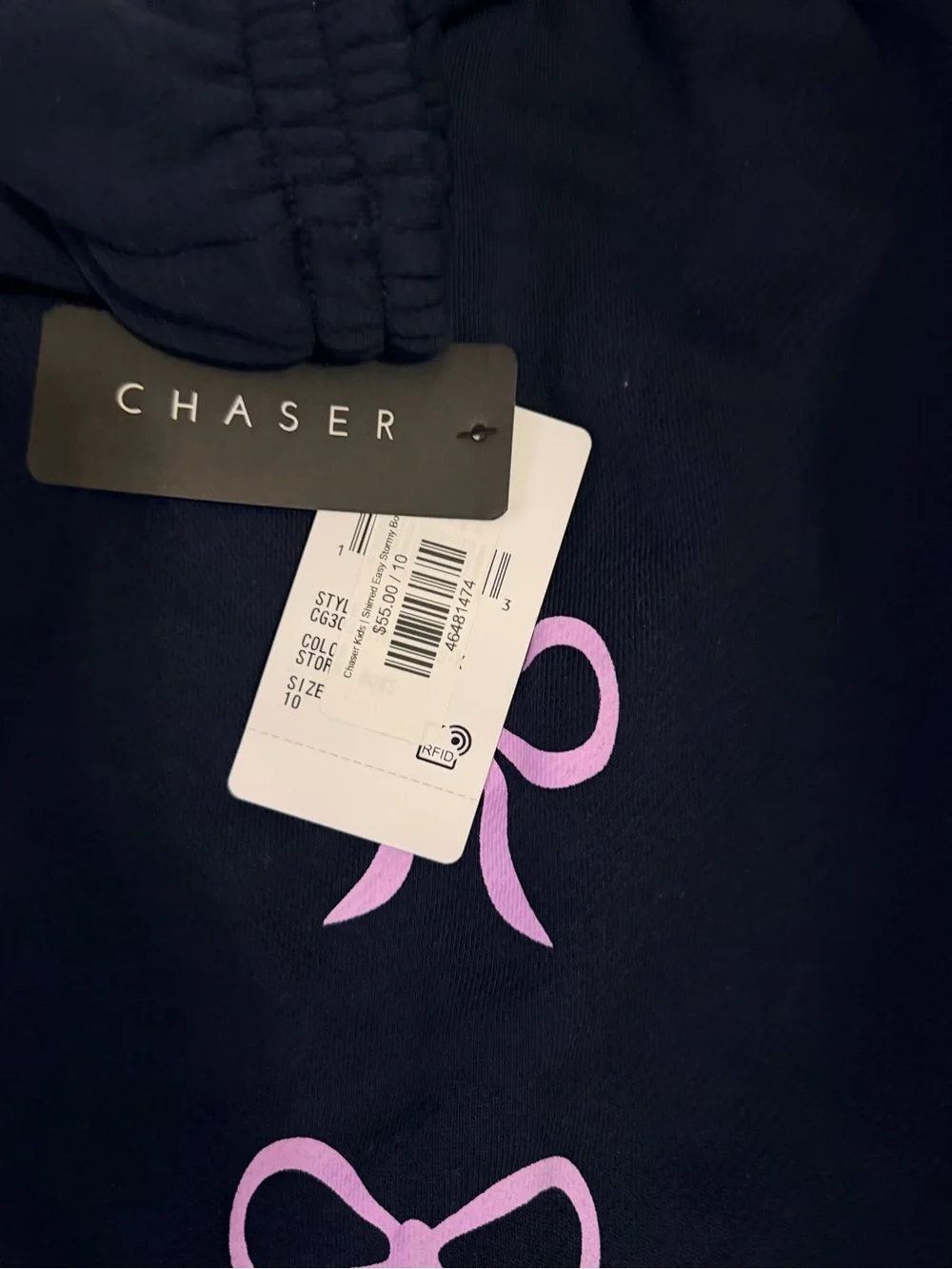 Chaser Kids Navy Jogger Set with Pink Bow Accents